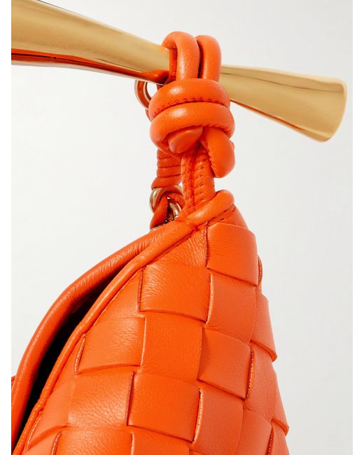 Bottega Veneta Orange Sardine Small Intrecciato Leather Shoulder Bag With Chain