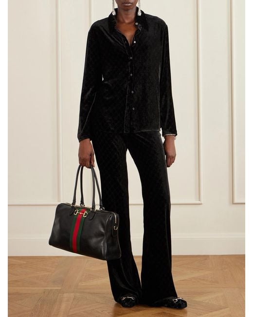 Gucci Black Borsetto Large Webbing-Trimmed Textured-Leather Shoulder Bag