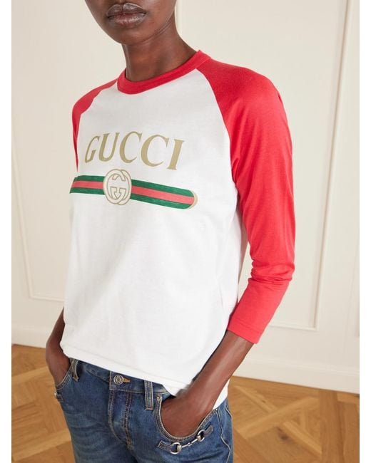Gucci Red Printed Cotton-Blend Jersey T-Shirt