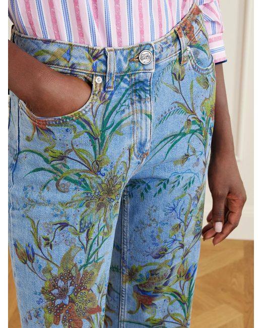 Etro Blue Floral-Print Straight-Leg Jeans