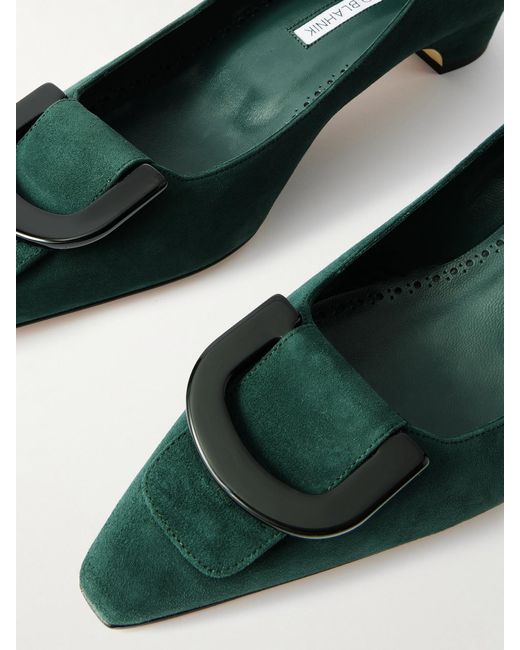 Manolo Blahnik Green Beti 30 Embellished Suede Pumps