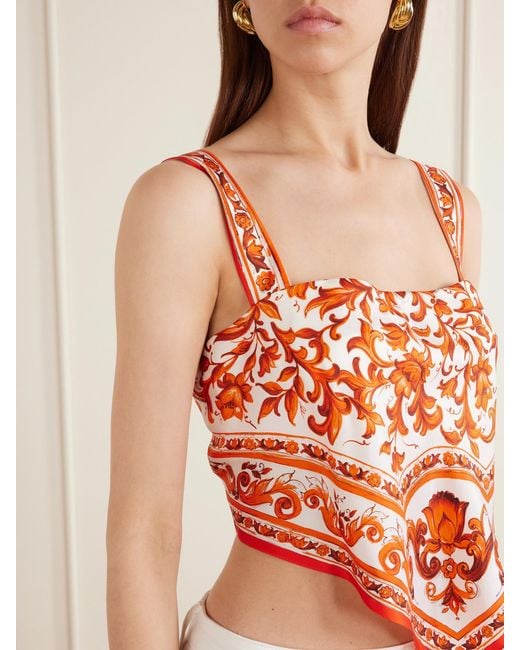 Dolce & Gabbana Orange Printed Silk Top