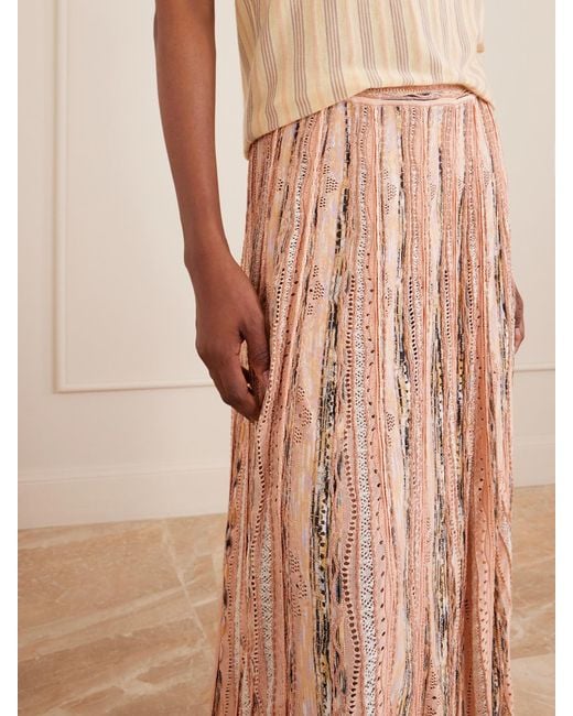 Ulla Johnson Natural Clio Striped Pointelle-Knit Midi Skirt