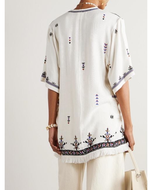 Isabel Marant Natural Kressy Embellished Embroidered Woven Tunic