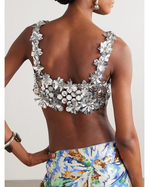 Rabanne Gray Cropped Embellished Chainmail Top