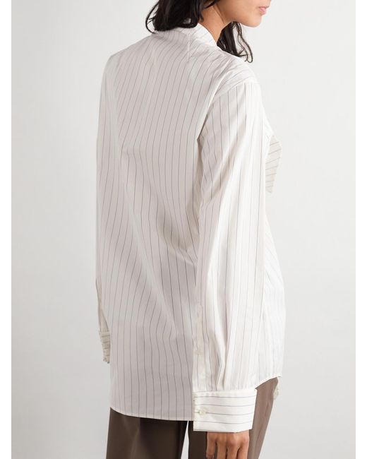 Dries Van Noten Natural Pinstriped Cotton-Poplin Pussy-Bow Shirt