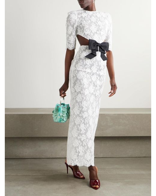 ShuShu/Tong White Cutout Bow-Embellished Cotton-Blend Lace Gown