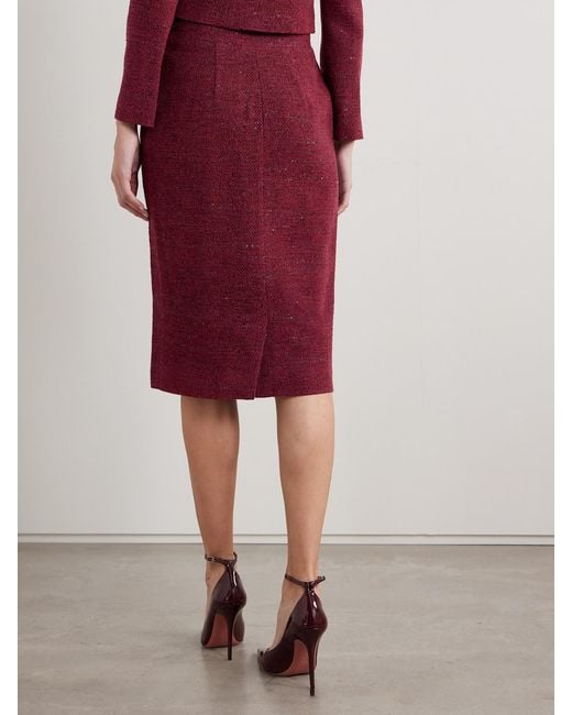 Alessandra Rich Red Sequin-Embellished Tweed Skirt