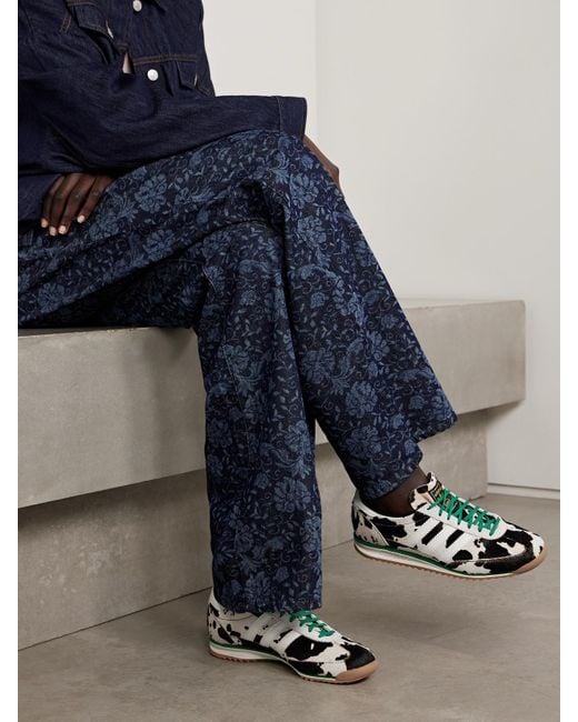 Adidas Originals Black Sl 72 Og Suede And Leather-Trimmed Cow-Print Calf Hair Sneakers