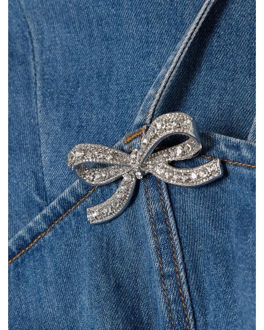 Self-Portrait Blue Embellished Paneled Denim Mini Dress