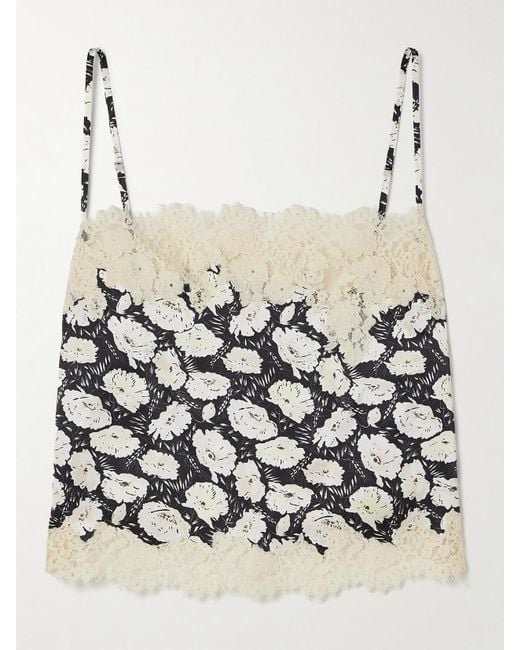 Doen Multicolor Loure Lace-Trimmed Floral-Print Silk-Satin Camisole
