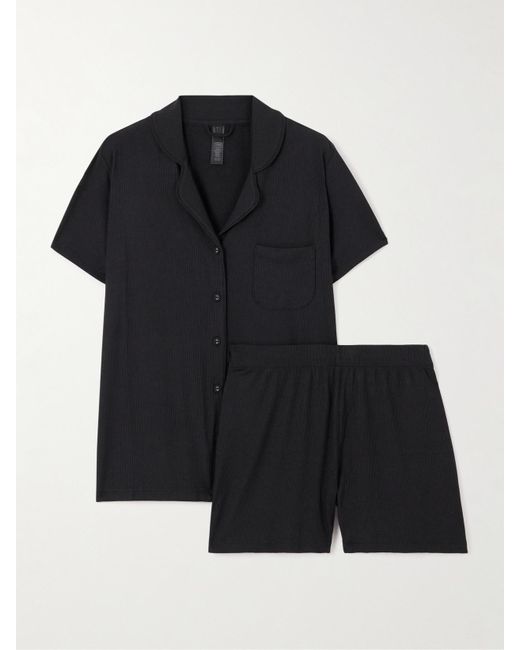Skims Black Soft Lounge Short Sleep Set – Onyx – Pyjama Aus Stretch-Modal-Jersey