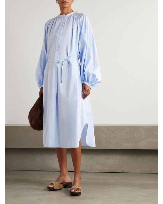 Loulou de Saison Blue Vitti Oversized Belted Cotton-Poplin Midi Dress