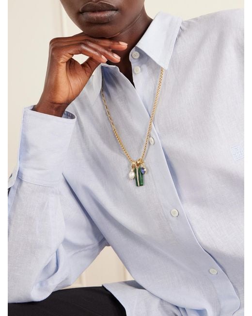 Roxanne Assoulin White The Stone Bar-Tone Agate, Pearl And Lapis Lazuli Necklace