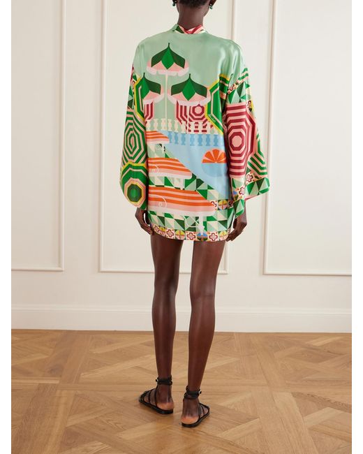 Christiano Marchelli Green Maria Printed Silk-Blend Satin Coverup