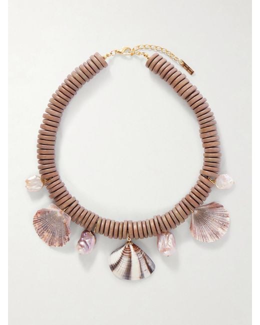 Jennifer Behr White Madeira-Tone Bead-Embellished Wood, Shell And Pearl Necklace