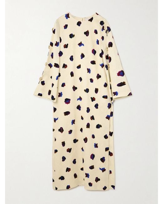 Borgo De Nor Natural Brunetta Embellished Floral-Print Cotton-Blend Brocade Maxi Dress