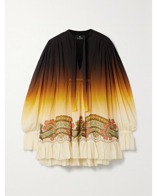 Etro Multicolor Gathered Printed Silk Crepe De Chine Mini Dress