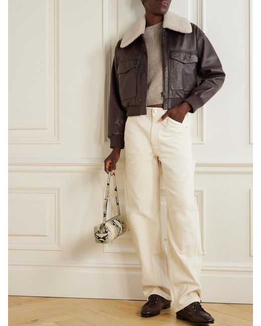 Blouson En Cuir À Finitions En Peau Lainée Lenoir Sea en coloris Brown