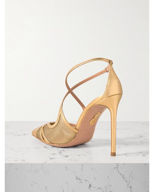 Aquazzura Shear 105 Pumps Aus Mesh Mit Besätzen Aus Metallic-Leder