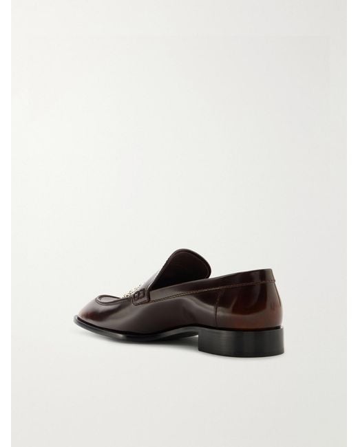 Loewe Brown Embellished Leather Loafers