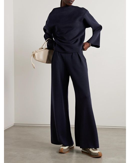 Max Mara Blue Pleated Wool Wide-Leg Pants