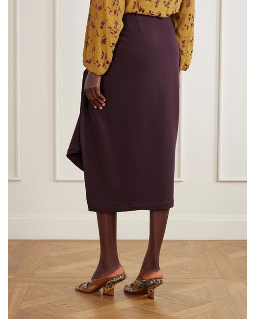 Dries Van Noten Purple Draped Cotton-Jersey Midi Skirt