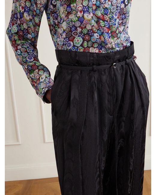 Dries Van Noten Blue Belted Moiré High-Waist Wide-Leg Pants