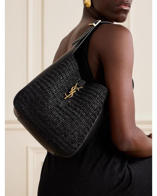Sac Porté Épaule En Raphia À Finitions En Cuir Le 5 À 7 Supple Small Saint Laurent en coloris Black