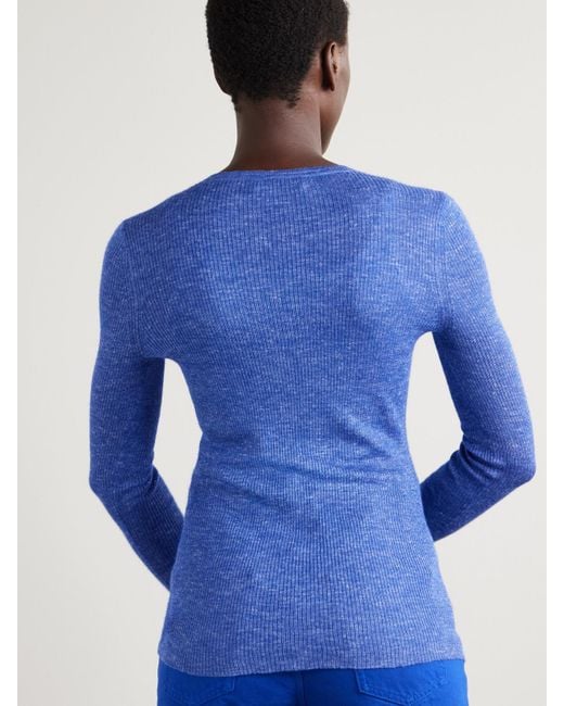 Gabriela Hearst Blue Aiste Ribbed Cashmere, Silk And Hemp-Blend Cardigan