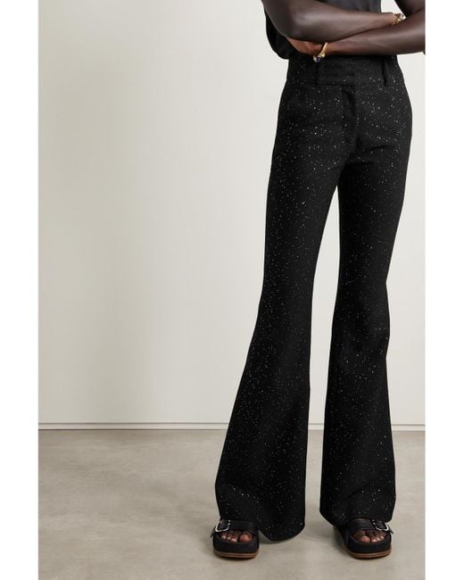 Gabriela Hearst Black Allanon Sequin-embellished Wool-blend Flared Pants