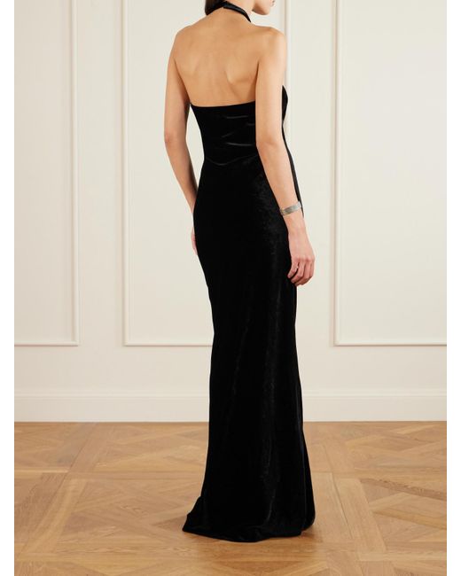 BERNADETTE Jolene Halterneck Velvet Maxi Dress in Black | Lyst