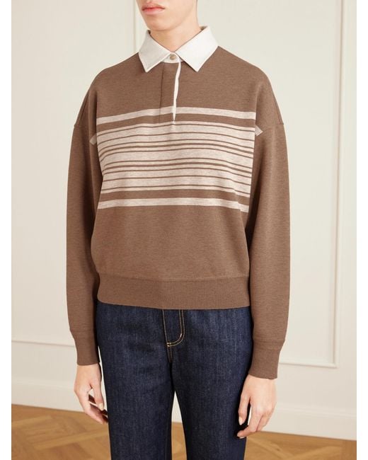 Loro Piana Brown Striped Wool And Cashmere-Blend Polo Shirt