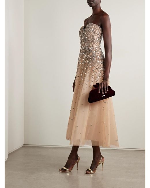 Elie Saab Natural Strapless Embellished Tulle Gown