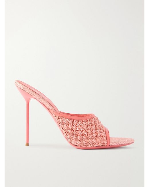 Paris Texas Pink Lidia 105 Leather-Trimmed Straw Mules