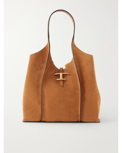 Tod's Brown T Timeless Medium Suede Shoulder Bag