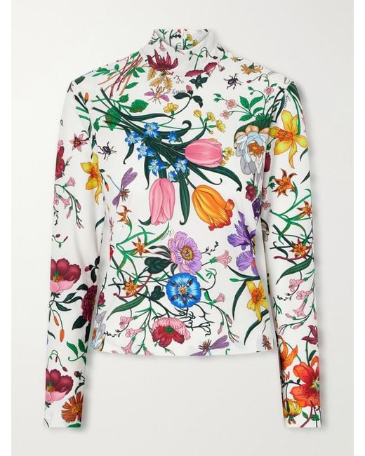 Gucci White Floral-Print Jersey T-Shirt