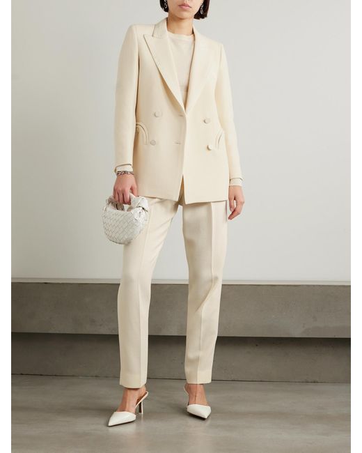 Blazé Milano Natural Resolute Everyday Double-Breasted Silk Twill-Trimmed Wool-Crepe Blazer