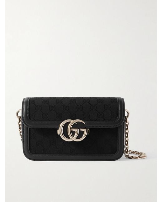 Sac Porté Épaule En Toile Jacquard À Finitions En Cuir Gucci en coloris Black