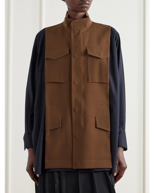 Sacai Brown Crepe-Trimmed Woven Shirt