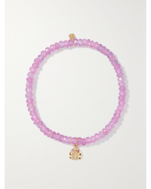 Sydney Evan Pink Small Ladybug 14-Karat Multi-Stone Bracelet