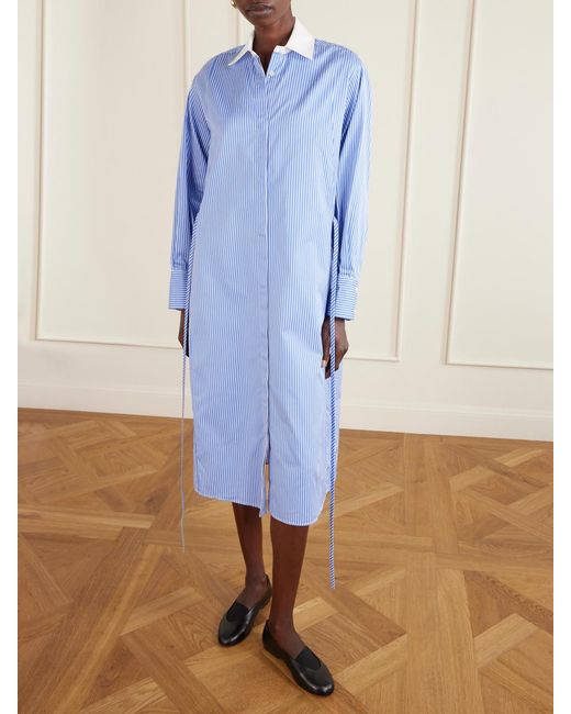 Altuzarra Blue Floyd Belted Striped Cotton-Poplin Midi Dress