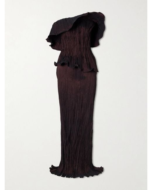 Marmar Halim Black Pleated Off-The-Shoulder Taffeta Gown