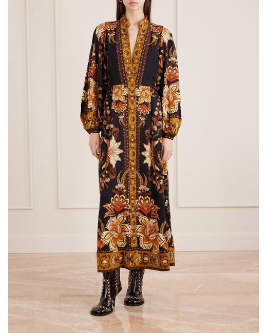 Robe Longue En Serge À Imprimé Fleuri Et À Plis Majestic Garden Farm Rio en coloris Black