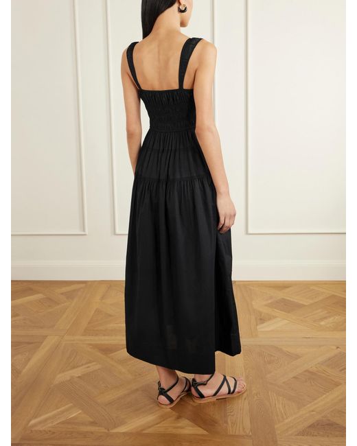 Doen Black Clover Smocked Organic Cotton-Poplin Midi Dress