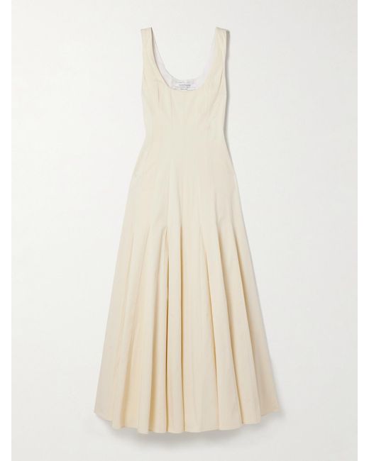 Another Tomorrow White Pleated Organic Cotton-Blend Gabardine Maxi Dress