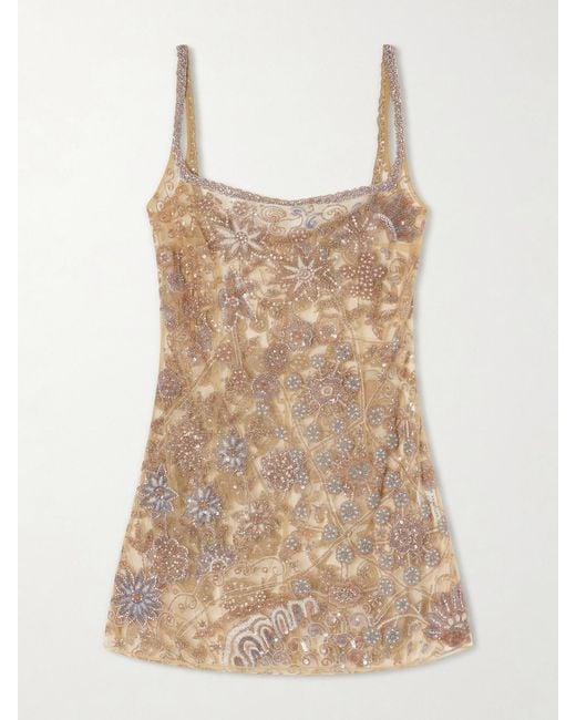 Clio Peppiatt Natural Soléa Embellished Mesh Mini Dress