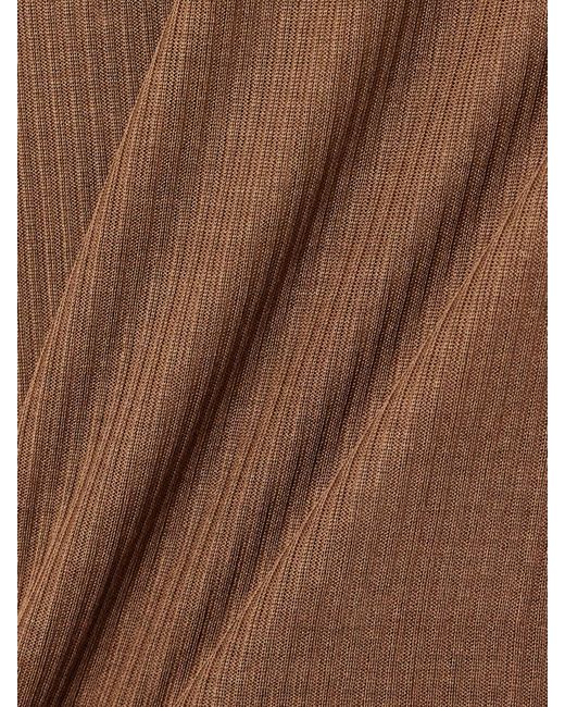 Lemaire Brown Seamless Ribbed-Knit Turtleneck Top
