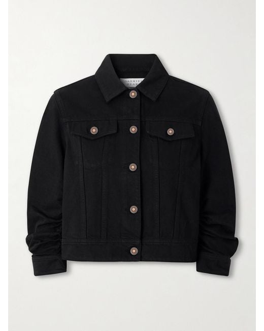 Gabriela Hearst Black Adira Cropped Ruched Recycled-Denim Jacket