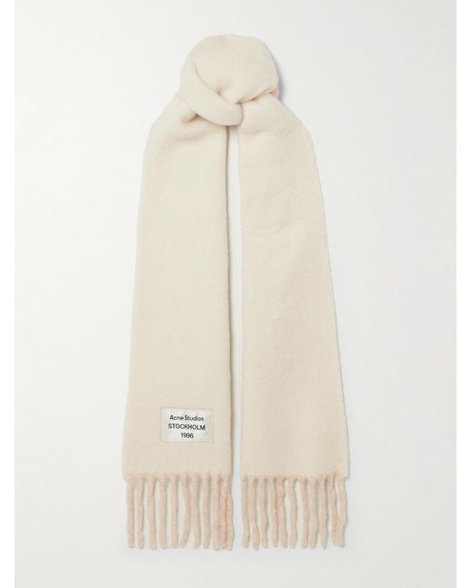 Acne Natural Two-Tone Fringed Appliquéd Alpaca-Blend Scarf